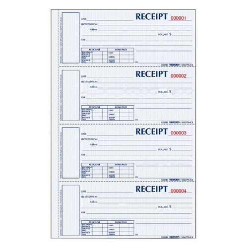 Hardcover Numbered Money Receipt Book, 6 7/8 X 2 3/4, Three-Part, 200 Forms