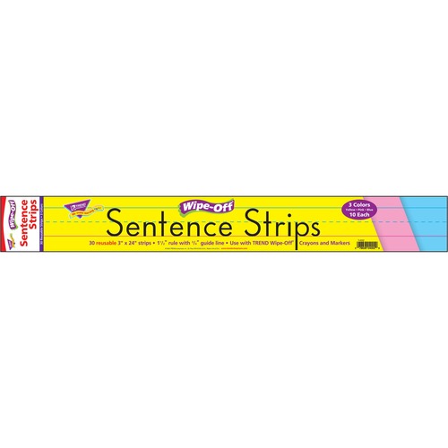 Wipe-Off Sentence Strips, 24 X 3, Blue/pink, 30/pack
