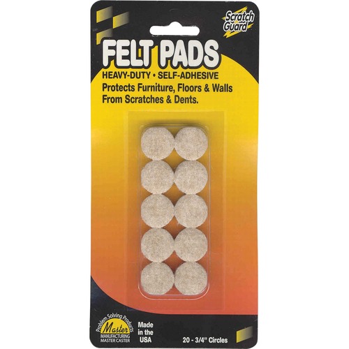 Round Felt Pads, 3/4" Diameter, 20/PK, Beige