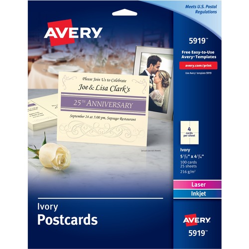 Postcards For Inkjet/laser Printers, 4 1/4 X 5 1/2, Ivory, 4/sheet, 100/box
