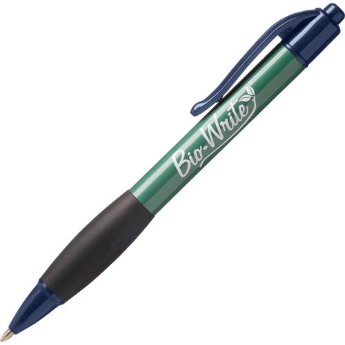 7520015789309, BIO-WRITE RETRACTABLE PEN W/RUBBER GRIP, BLUE INK, MEDIUM, DOZEN