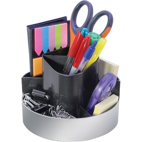 Rotating Desk Organizer, Plastic, 6 X 5 3/4 X 4 1/2, Black/silver