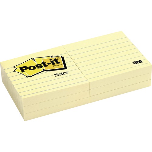 Post-it Notes, Lined, 3"x3", 100 Sheets/PD, 12/PK, Yellow