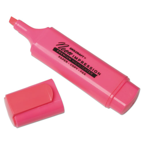 7520013519146, FLAT FLUORESCENT HIGHLIGHTER, CHISEL TIP, PINK, DOZEN