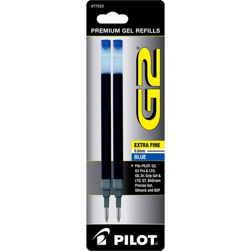 Refill For G2 Gel, Dr. Grip Gel/ltd, Execugel G6, Q7, Ex Fine, Blue, 2/pack