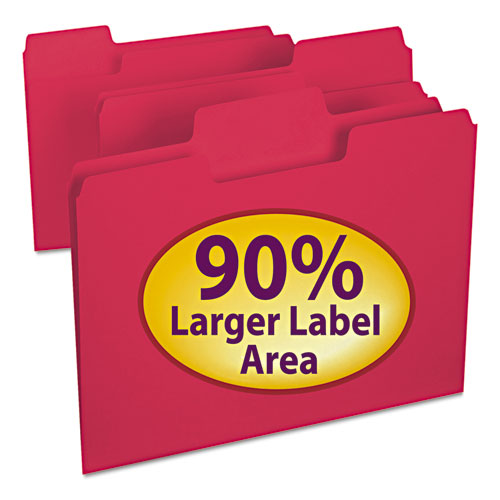 Supertab Colored File Folders, 1/3 Cut, Letter, Red, 100/box