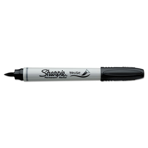 Permanent Marker, Brush Tip, Black, Dozen