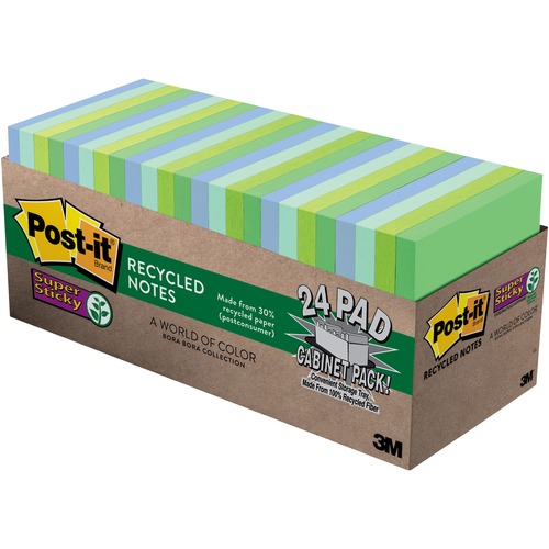 Recycled Notes In Bora Bora Colors, 3 X 3, 70-Sheet, 24/pack