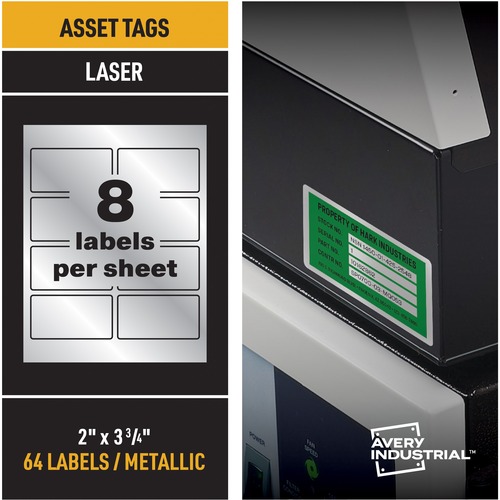 PERMATRACK METALLIC ASSET TAG LABELS, LASER PRINTERS, 2 X 3.75, SILVER, 8/SHEET, 8 SHEETS/PACK