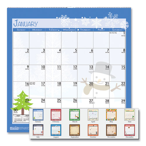 100(percent) RECYCLED SEASONAL WALL CALENDAR, 12 X 12, BLUE, 2019