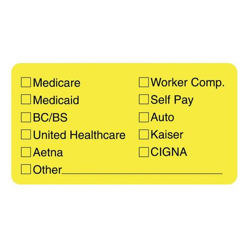 Insurance Labels, f/ Medical Office,3-1/4"x1-3/4",250/RL,YW