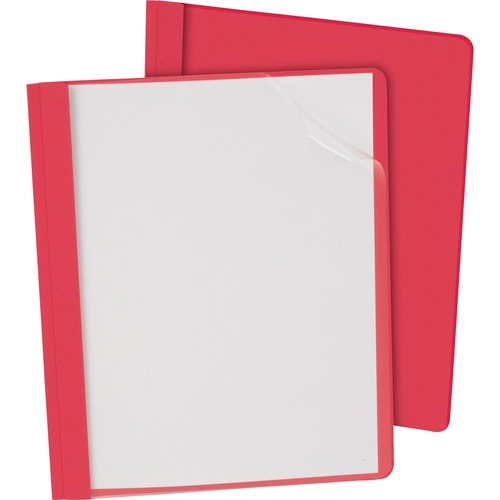 Clear Front Report Cover, 3 Fasteners, Letter, 1/2" Capacity, Red, 25/box
