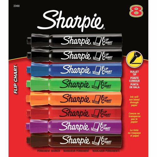 Flip Chart Marker, Bullet Point, 8/PK, Assorted