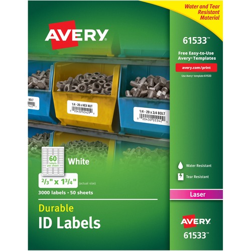Permanent Id Labels W/trueblock Technology, Laser, 2/3 X 1 3/4 , 3000/pack