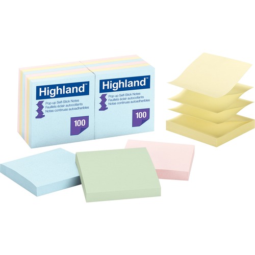 Self-Stick Pop-Up Notes, 3 X 3, Assorted Pastel, 100-Sheet, 12/pack