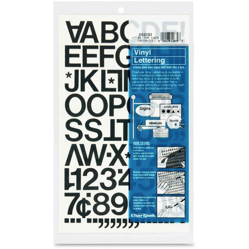 Press-On Vinyl Letters & Numbers, Self Adhesive, Black, 1"h, 88/pack