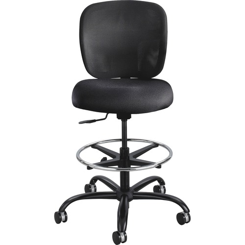 Vue Heavy-Duty Extended Height Stool, Fabric Seat, Nylon Mesh Back, Black