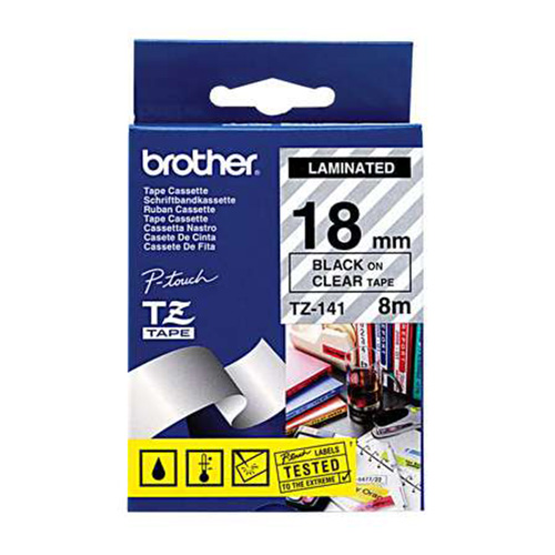 TZE STANDARD ADHESIVE LAMINATED LABELING TAPE, 3/4W, BLACK ON CLEAR