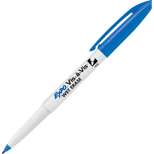 Vis-A-Vis Wet-Erase Marker, Fine Point, Blue, Dozen