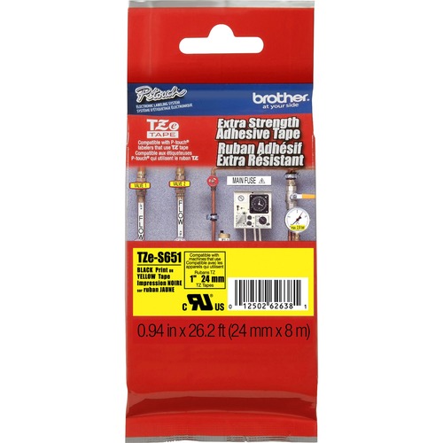 Tze Extra-Strength Adhesive Laminated Labeling Tape, 1"w, Black On Yellow