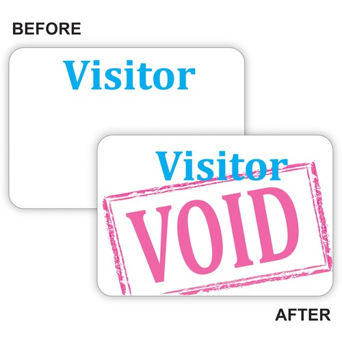 Time's Up! Self-Expiring Visitor Badges, One-Day Badge, 3 X 2, White, 100/box