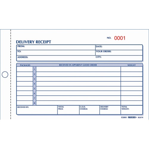 Delivery Receipt Book, 6 3/8 X 4 1/4, Two-Part Carbonless, 50 Sets/book