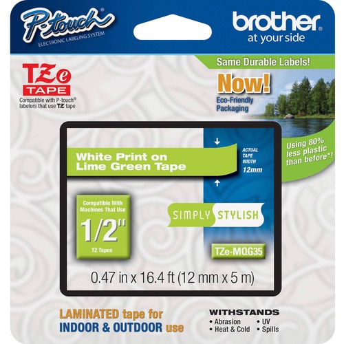 Tz Standard Adhesive Laminated Labeling Tape, 1/2" X 16-2/5 Ft, White/lime Green