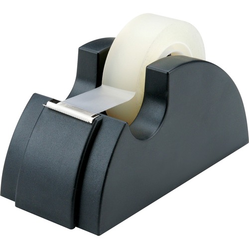 7520002402411, DESKTOP TAPE DISPENSER, RUBBER FEET, SERRATED CUTTING EDGE, BLACK