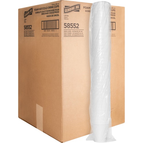 Genuine Joe  Foam Cups, 12 oz., 1000/CT, White