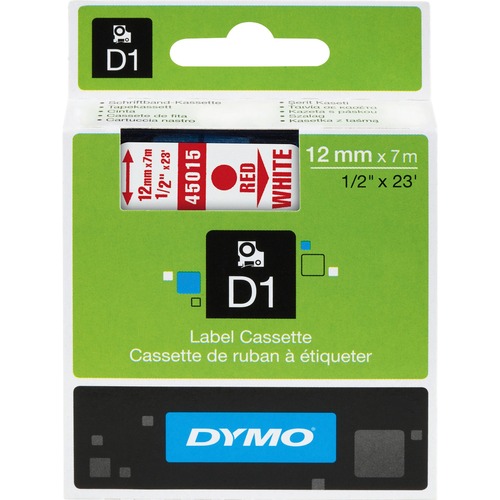 D1 High-Performance Polyester Removable Label Tape, 1/2" X 23 Ft, Red On White