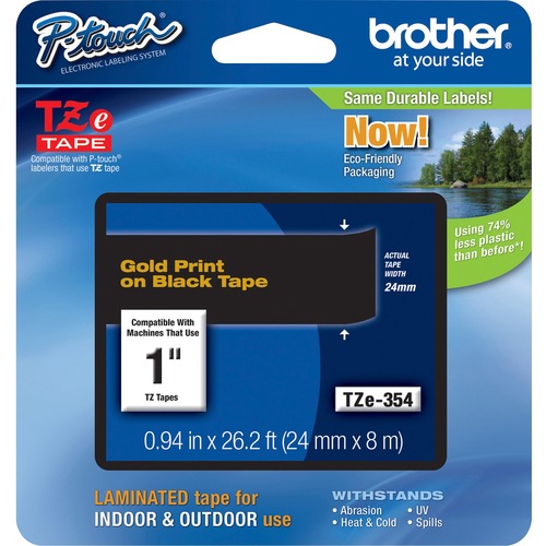 Tze Standard Adhesive Laminated Labeling Tape, 1"w, Gold On Black
