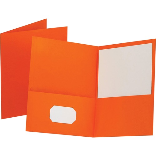 Twin-Pocket Folder, Embossed Leather Grain Paper, Orange, 25/box