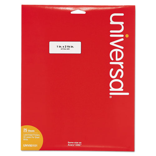 Laser Printer Permanent Labels, 1 X 2 5/8, White, 750/pack
