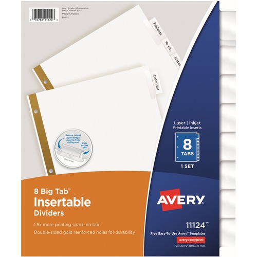 Insertable Big Tab Dividers, 8-Tab, Letter