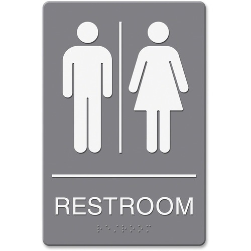 Ada Sign, Restroom Symbol Tactile Graphic, Molded Plastic, 6 X 9, Gray