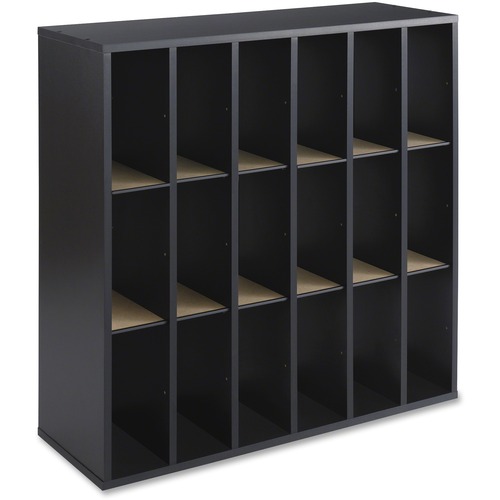 Wood Mail Sorter With Adjustable Dividers, Stackable, 18 Compartments, Black