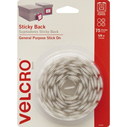 STICKY-BACK HOOK & LOOP FASTENERS, 5/8" COINS, WHITE, 75/PACK