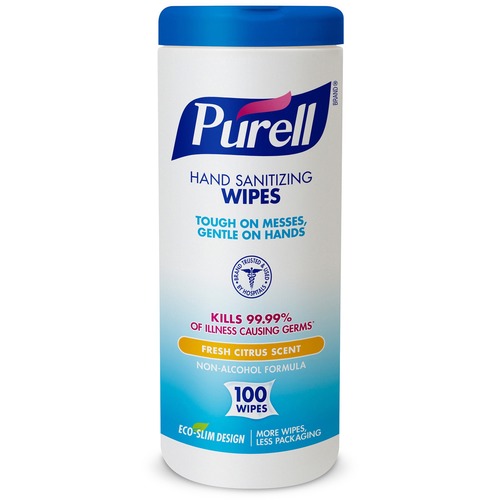Premoistened Hand Sanitizing Wipes, Cloth, 5 3/4" X 7", 100/canister