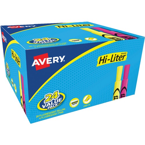 HI-LITER DESK-STYLE HIGHLIGHTER, CHISEL TIP, ASSORTED COLORS, 24/PACK