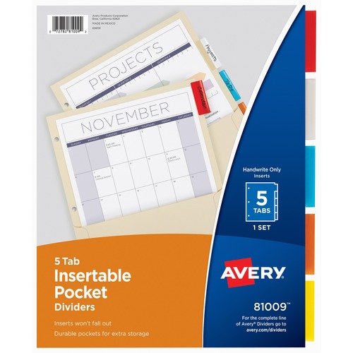 Insertable Divider,Pocket/Tabs,5/Tabs,8-7/8"x11",Multi-Color