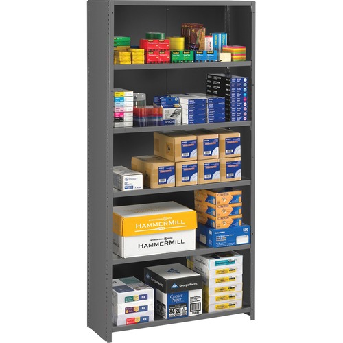 Closed Commercial Steel Shelving, Six-Shelf, 36w X 18d X 75h, Medium Gray