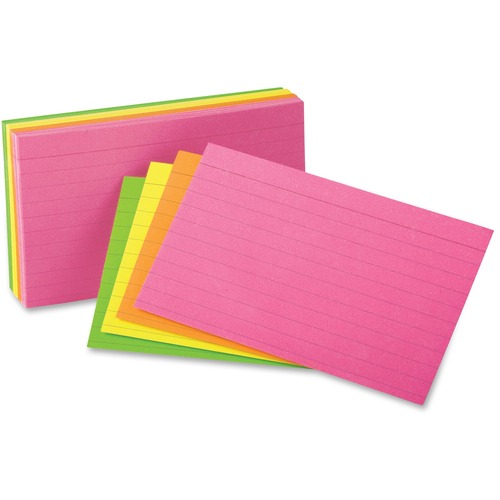 Ruled Index Cards, 3 X 5, Glow Green/yellow, Orange/pink, 100/pack