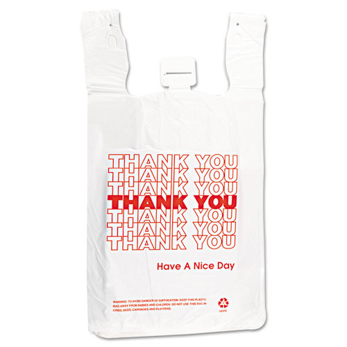 T-Shirt Thank You Bag, 12 X 7 X 23, 14 Microns, White, 500/carton