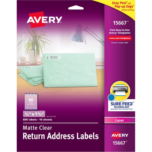 Matte Clear Easy Peel Return Address Labels, Laser, 1/2 X 1 3/4, 800/pack