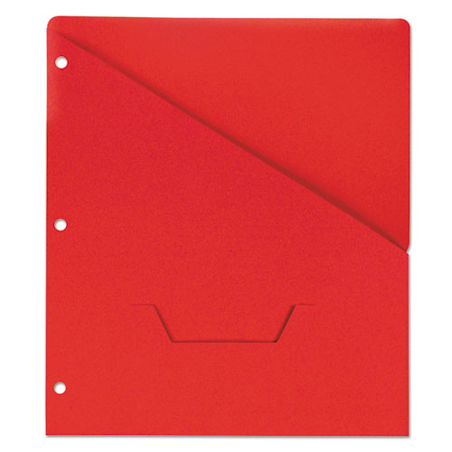 Slash-Cut Pockets For Three-Ring Binders, Jacket, Letter, 11 Pt., Red, 10/pack