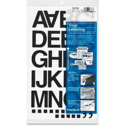 Press-On Vinyl Letters & Numbers, Self Adhesive, Black, 1 1/2"h, 37/pack
