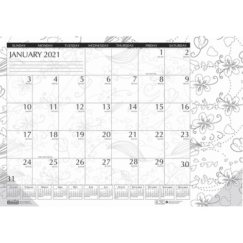 Monthly Desk Pad, 1ppm, 12Mth Jan-Dec, 18-1/2"x13", BKWE