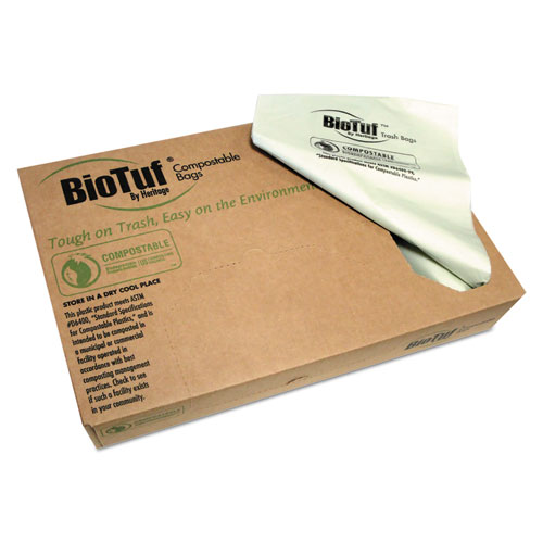 BIOTUF COMPOSTABLE CAN LINERS, 40-45 GAL, .9 MIL, 40X46, LIGHT GREEN, 100/CARTON