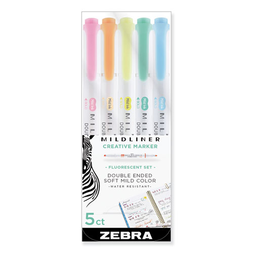 MILDLINER DOUBLE ENDED HIGHLIGHTER, CHISEL/BULLET TIP, ASSORTED COLORS, 5/PACK