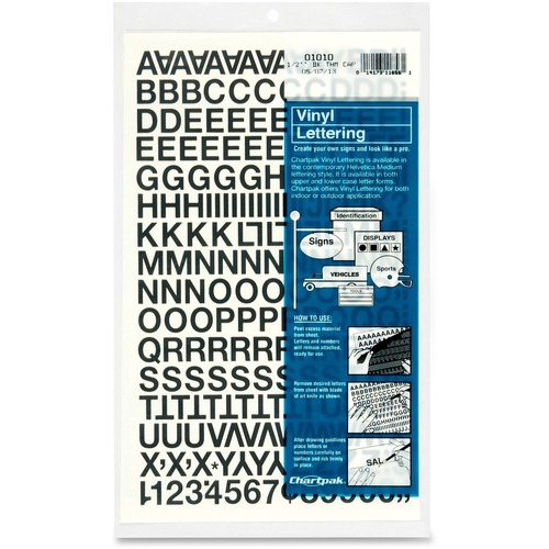 Press-On Vinyl Letters & Numbers, Self Adhesive, Black, 1/2"h, 201/pack